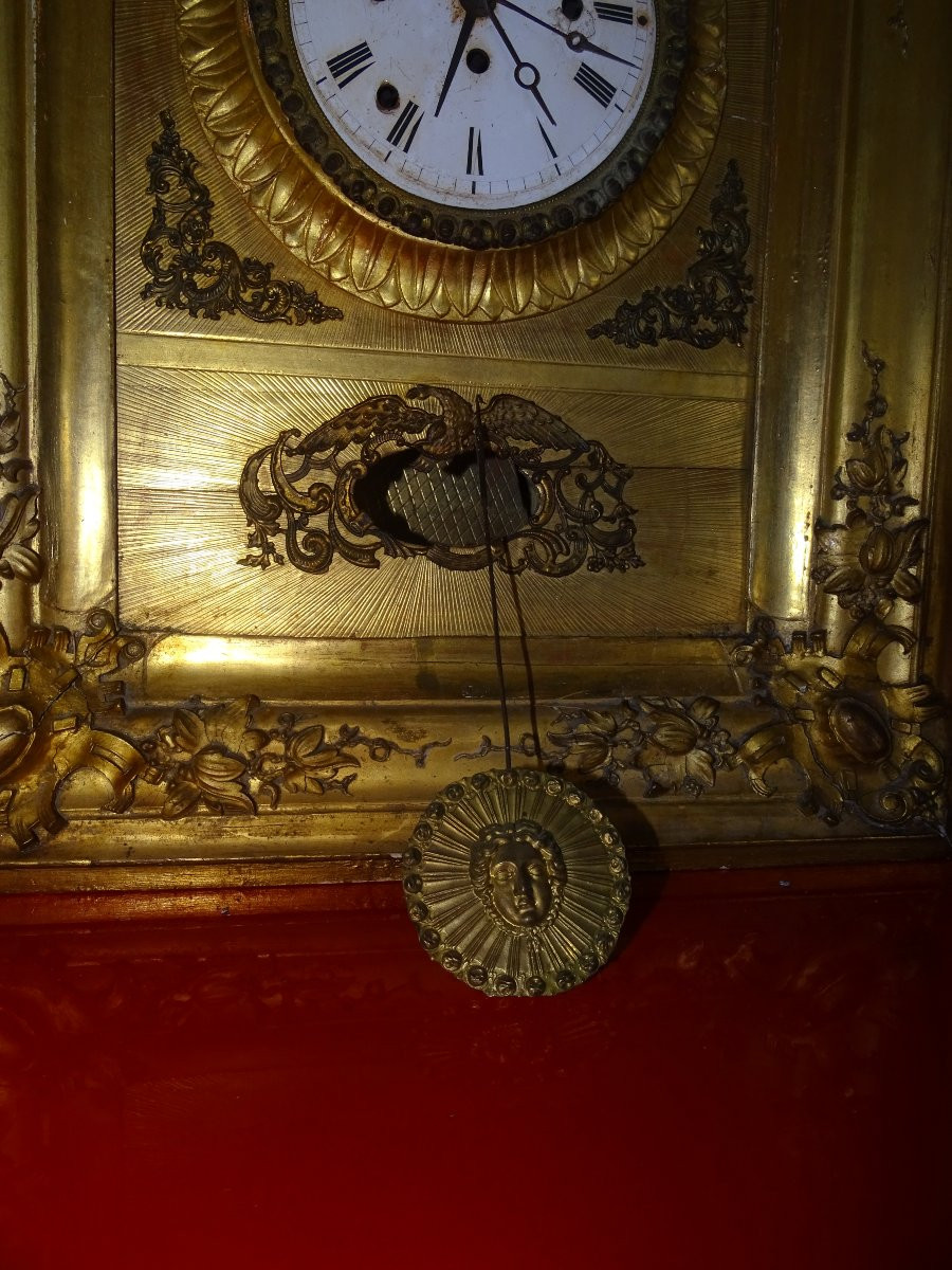 Gilded Wood Wall Clock, Cord Movement And 4 Winders, 19th Century-photo-3