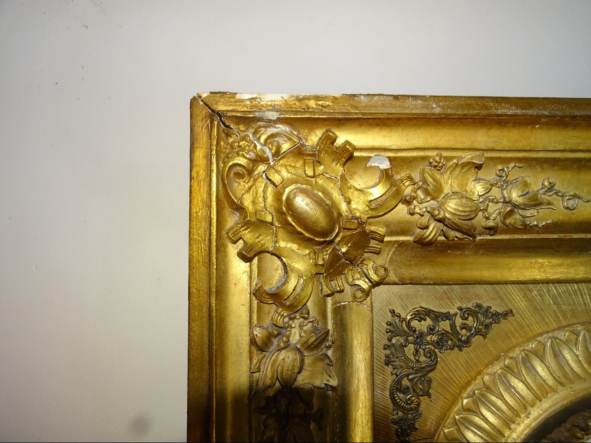Gilded Wood Wall Clock, Cord Movement And 4 Winders, 19th Century-photo-4