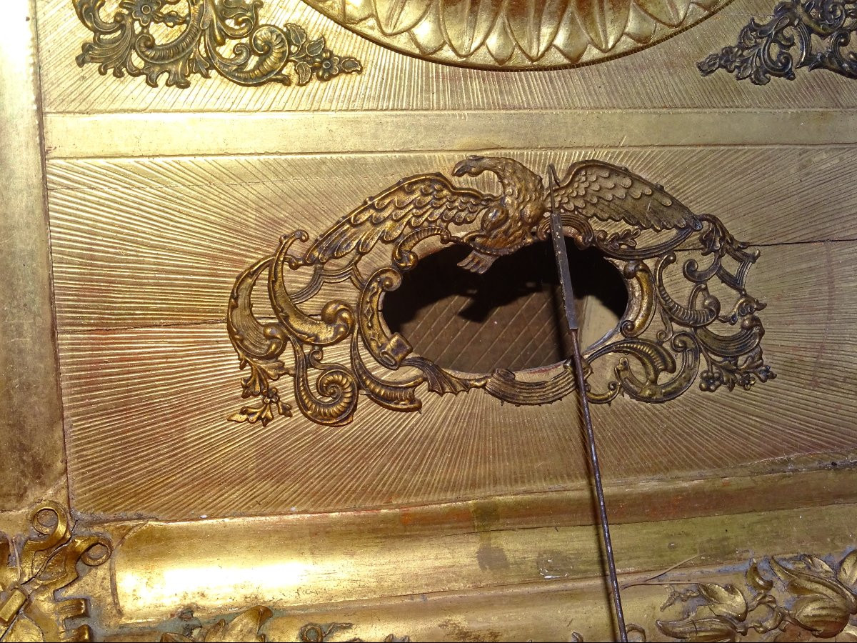 Gilded Wood Wall Clock, Cord Movement And 4 Winders, 19th Century-photo-2