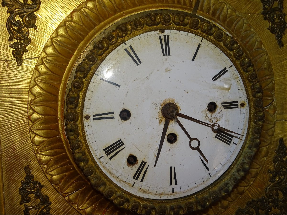 Gilded Wood Wall Clock, Cord Movement And 4 Winders, 19th Century-photo-3