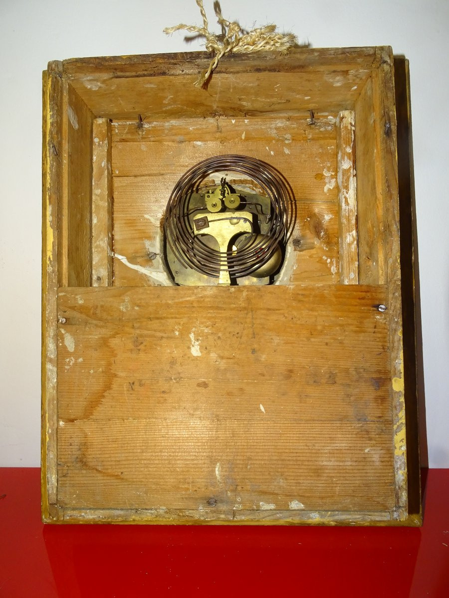 Gilded Wood Wall Clock, Cord Movement And 4 Winders, 19th Century-photo-6