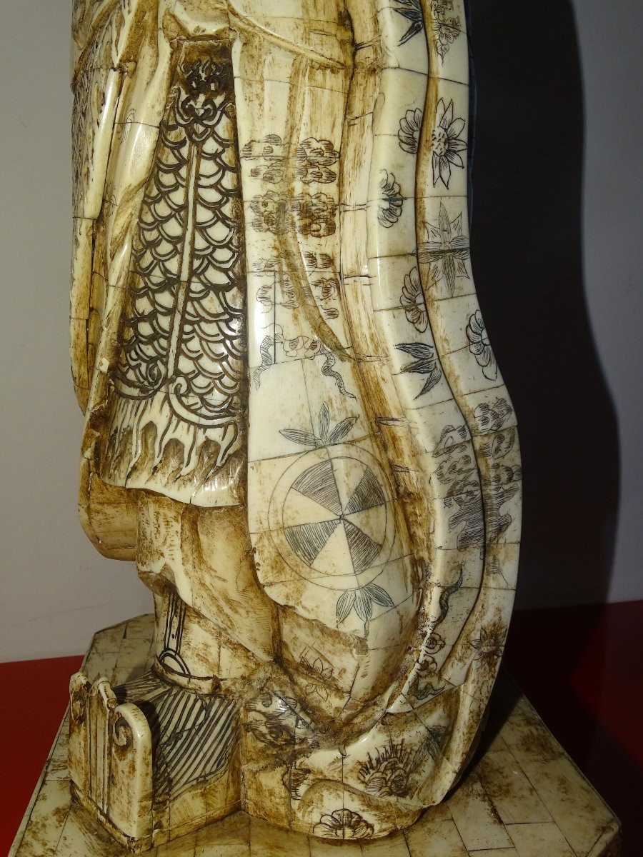 Large Sculpture Of A Wise Man In Bone Plates From The End Of The 19th Century-photo-2