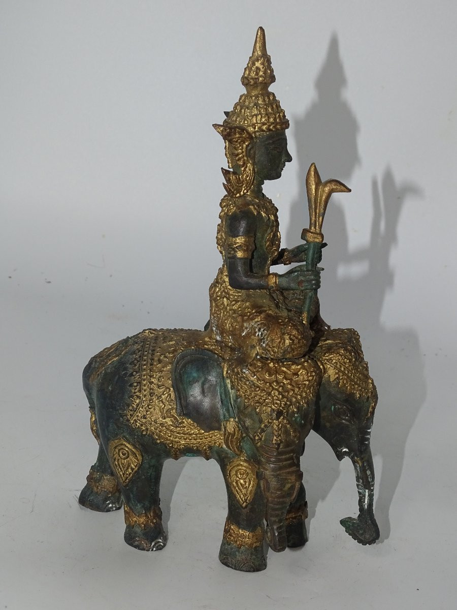 Small Bronze Buddha On A Three-headed Elephant, Thailand Or Burma-photo-2