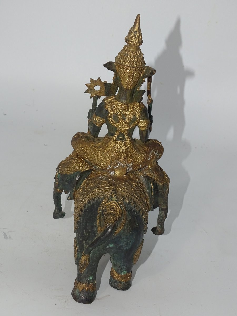 Small Bronze Buddha On A Three-headed Elephant, Thailand Or Burma-photo-3