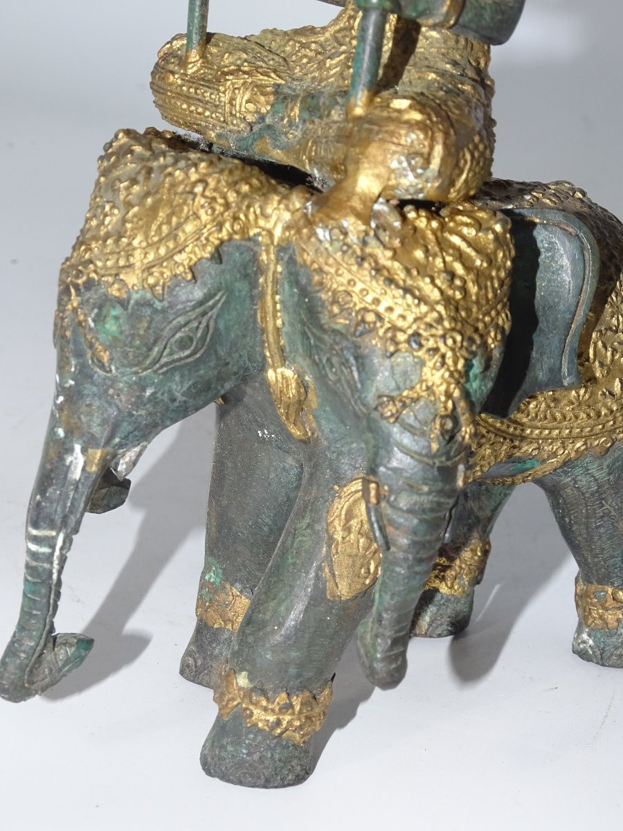 Small Bronze Buddha On A Three-headed Elephant, Thailand Or Burma-photo-1