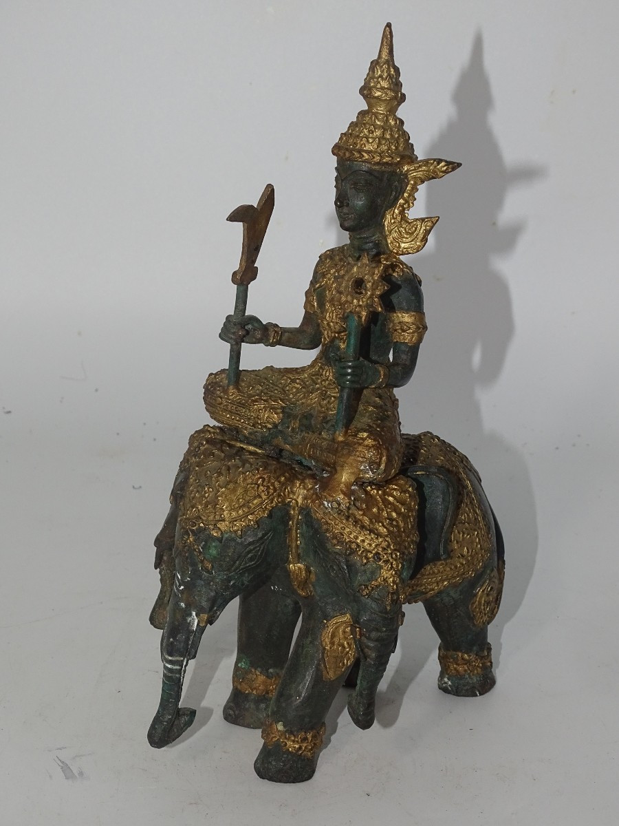 Small Bronze Buddha On A Three-headed Elephant, Thailand Or Burma
