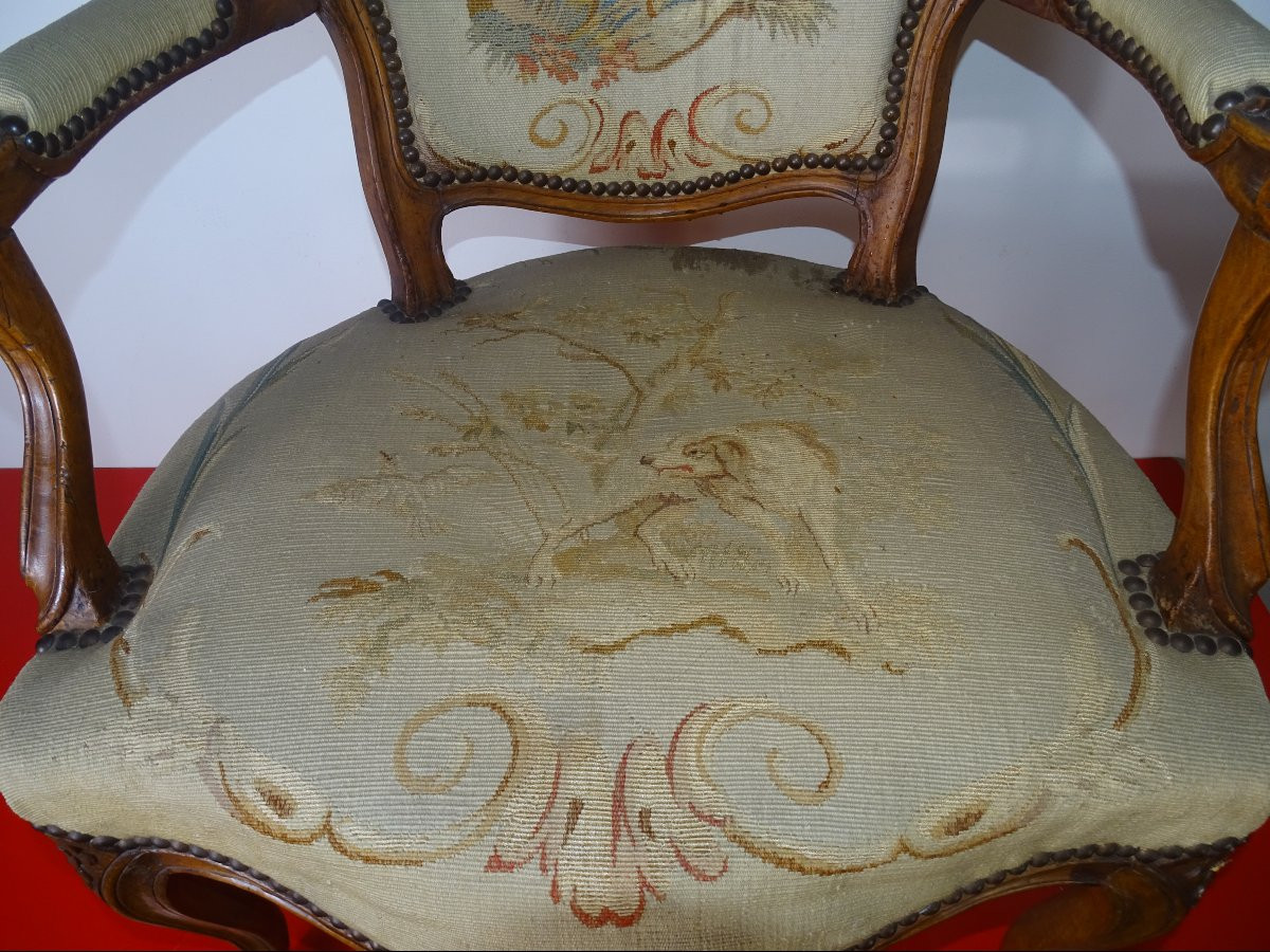 Louis XV Armchair, 18th Century, Petit Point Tapestry-photo-3