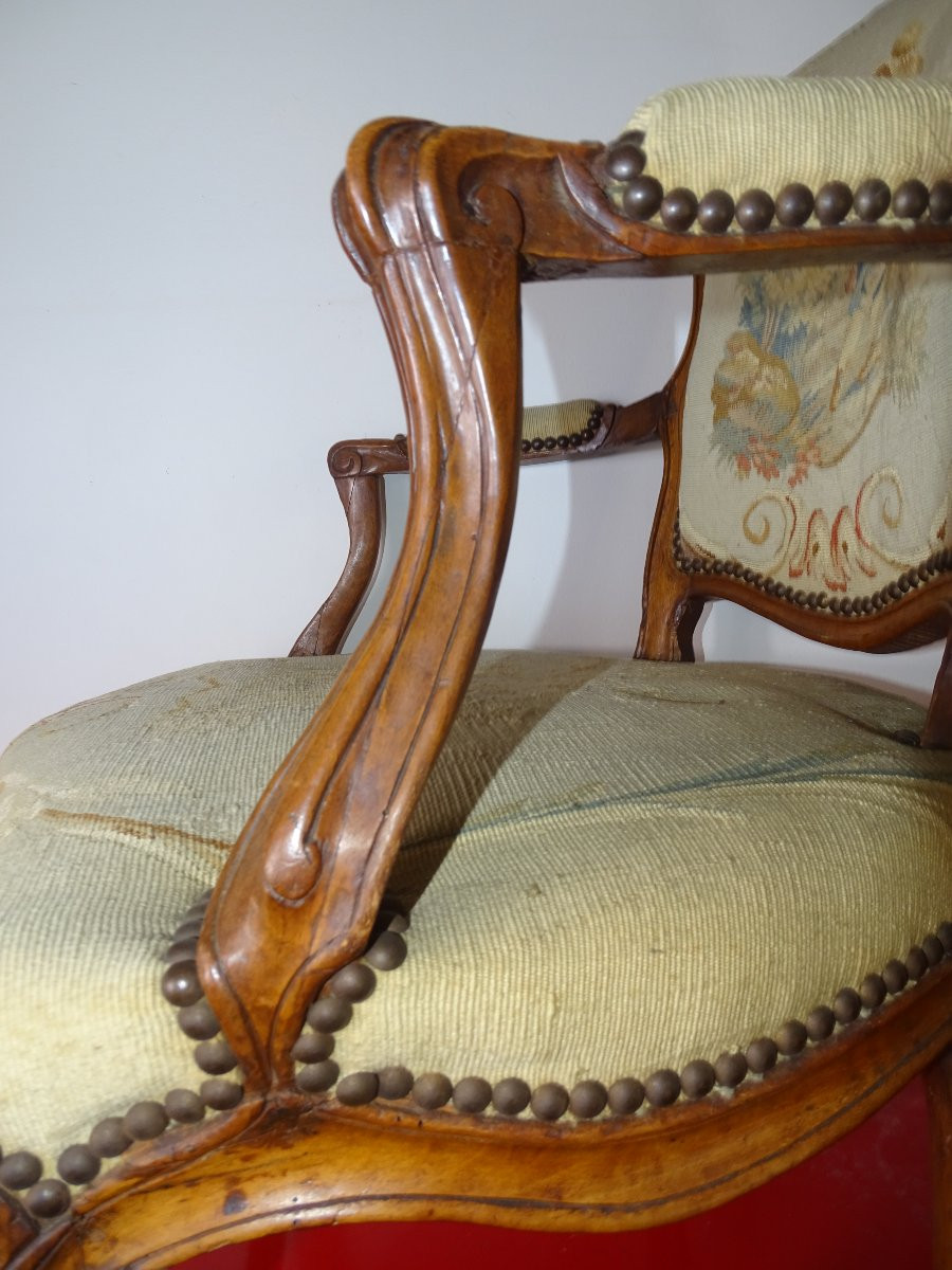 Louis XV Armchair, 18th Century, Petit Point Tapestry-photo-5