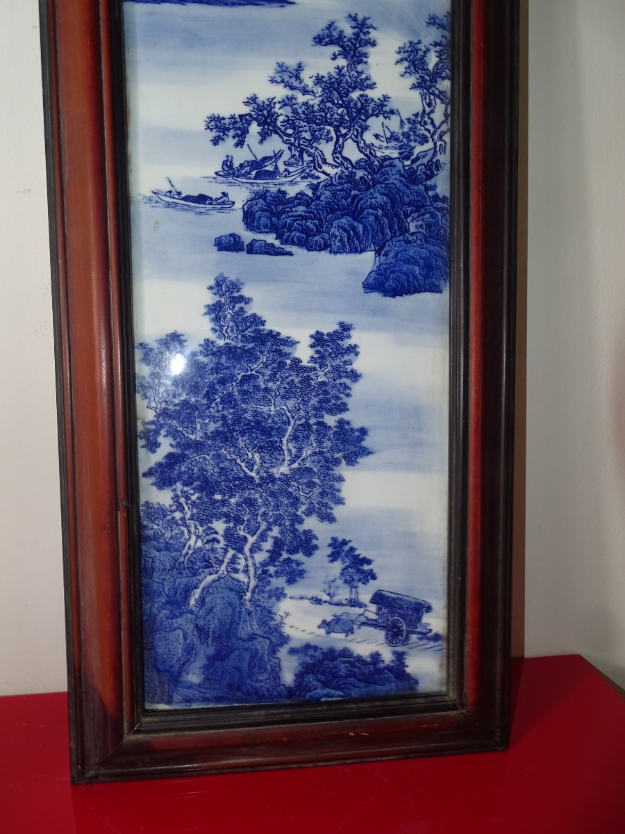China Porcelain Plate With Blue Landscape Decor And Signature-photo-3