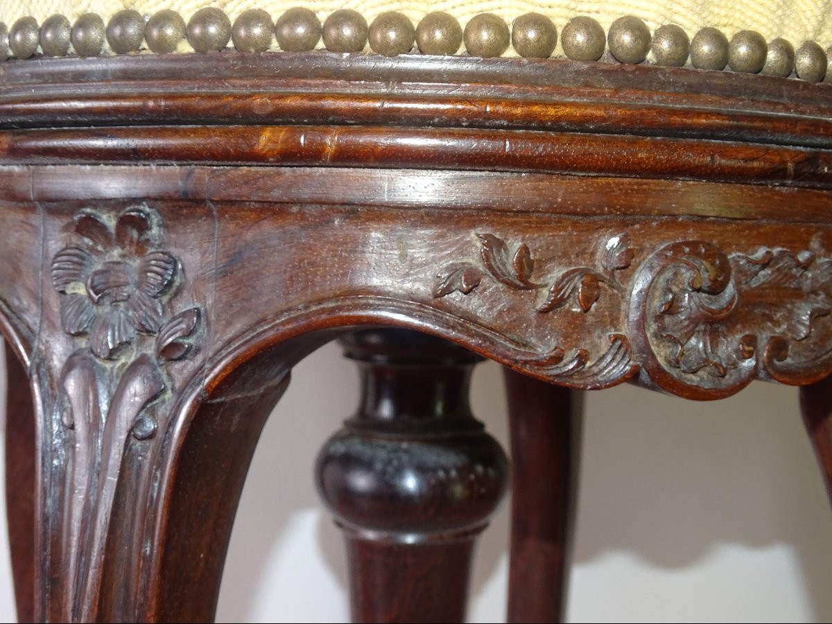 tabouret de piano style louis XV en palissandre, tapisserie au petit point, époque XIXème-photo-4
