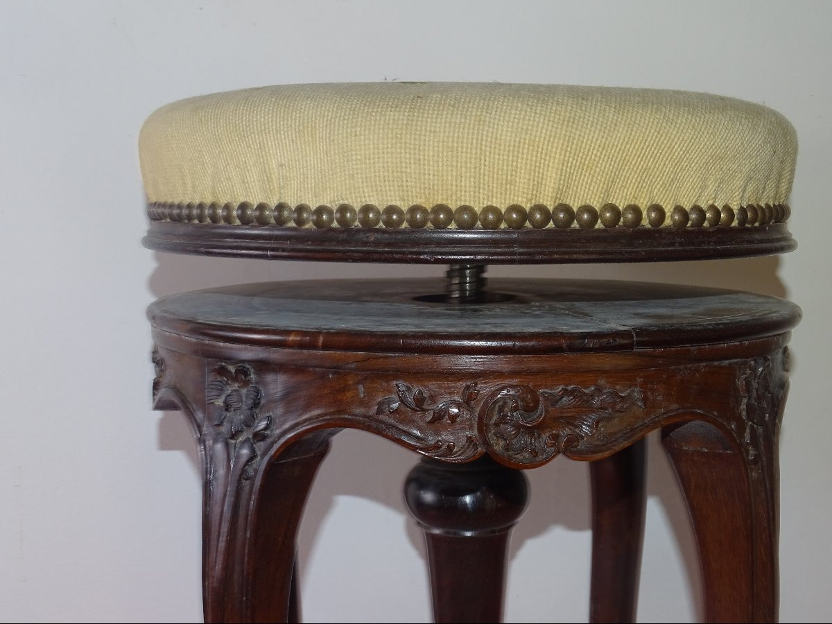 tabouret de piano style louis XV en palissandre, tapisserie au petit point, époque XIXème-photo-2