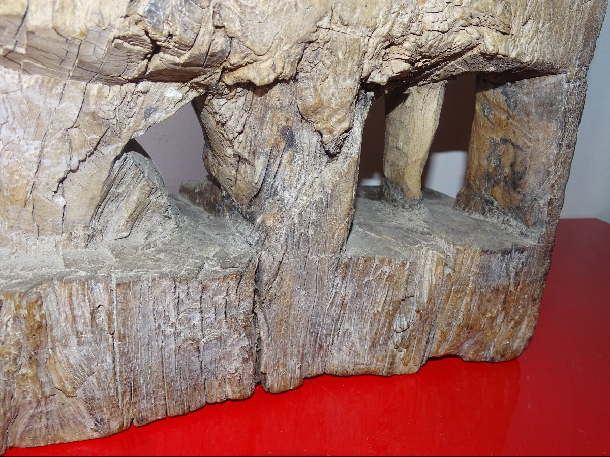 Ancien Grand Panneau Sculpté Bois, Char Inde ,Bas Relief ,Divinité, XVIIIème-photo-5