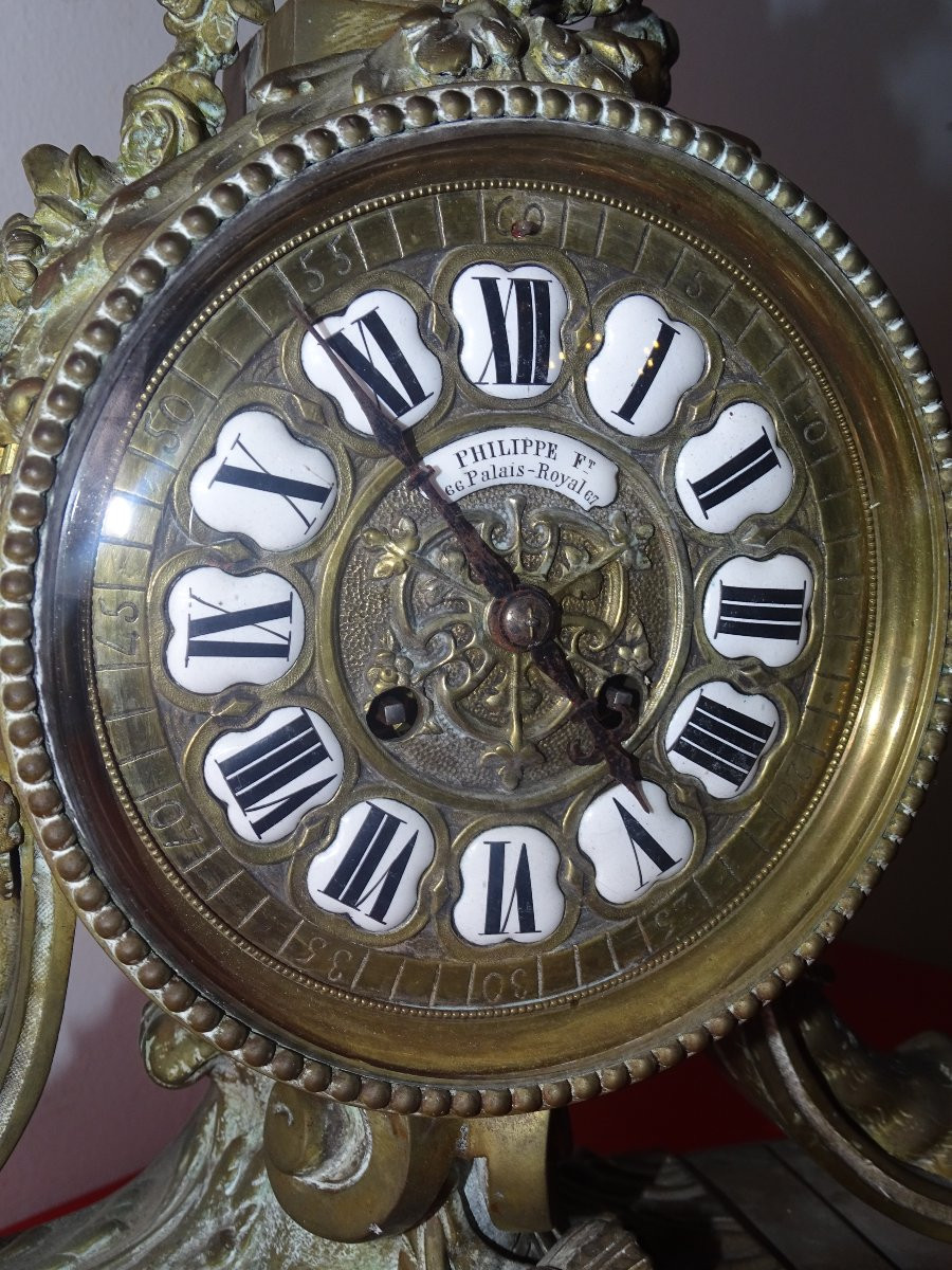 Bronze Clock By G. Philippe For Palais Royal, 1870. Height: 53 Cm-photo-2