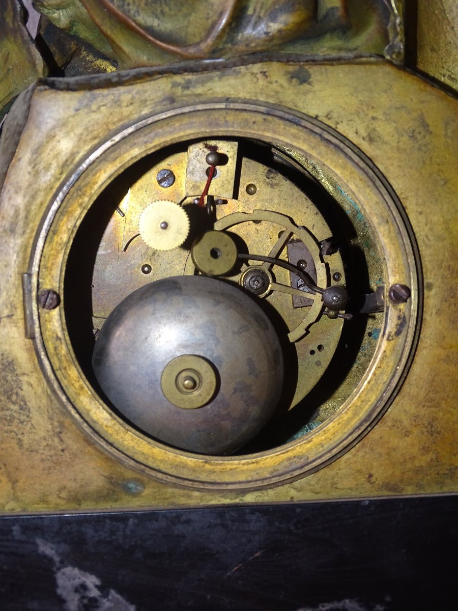 Pendule Empire Restauration Bronze Doré Mouvement A Fil, début XIXème-photo-4