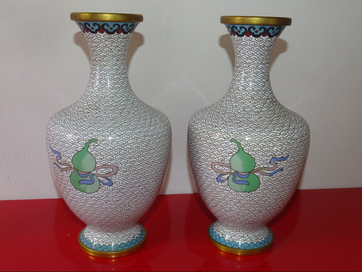 Pair Of Cloisonné Vases, China, Early 20th Century-photo-2