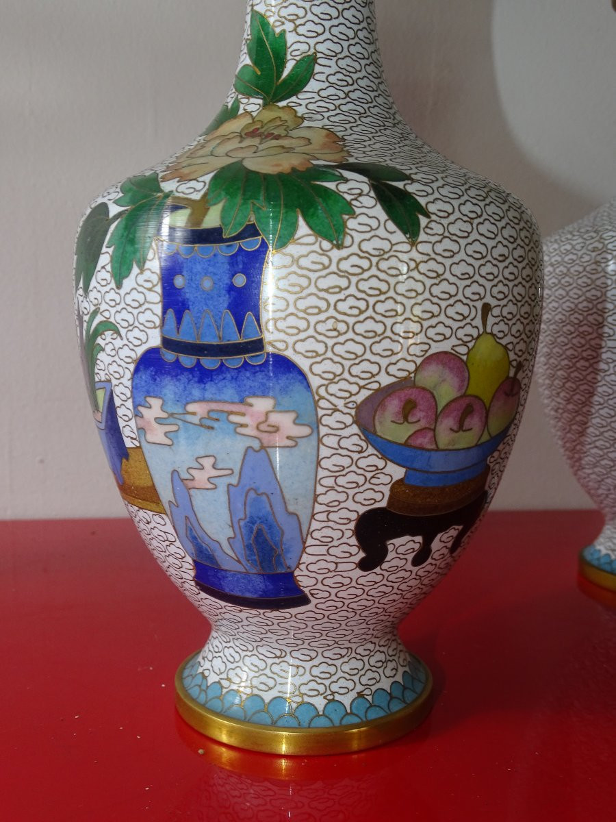 Pair Of Cloisonné Vases, China, Early 20th Century-photo-3