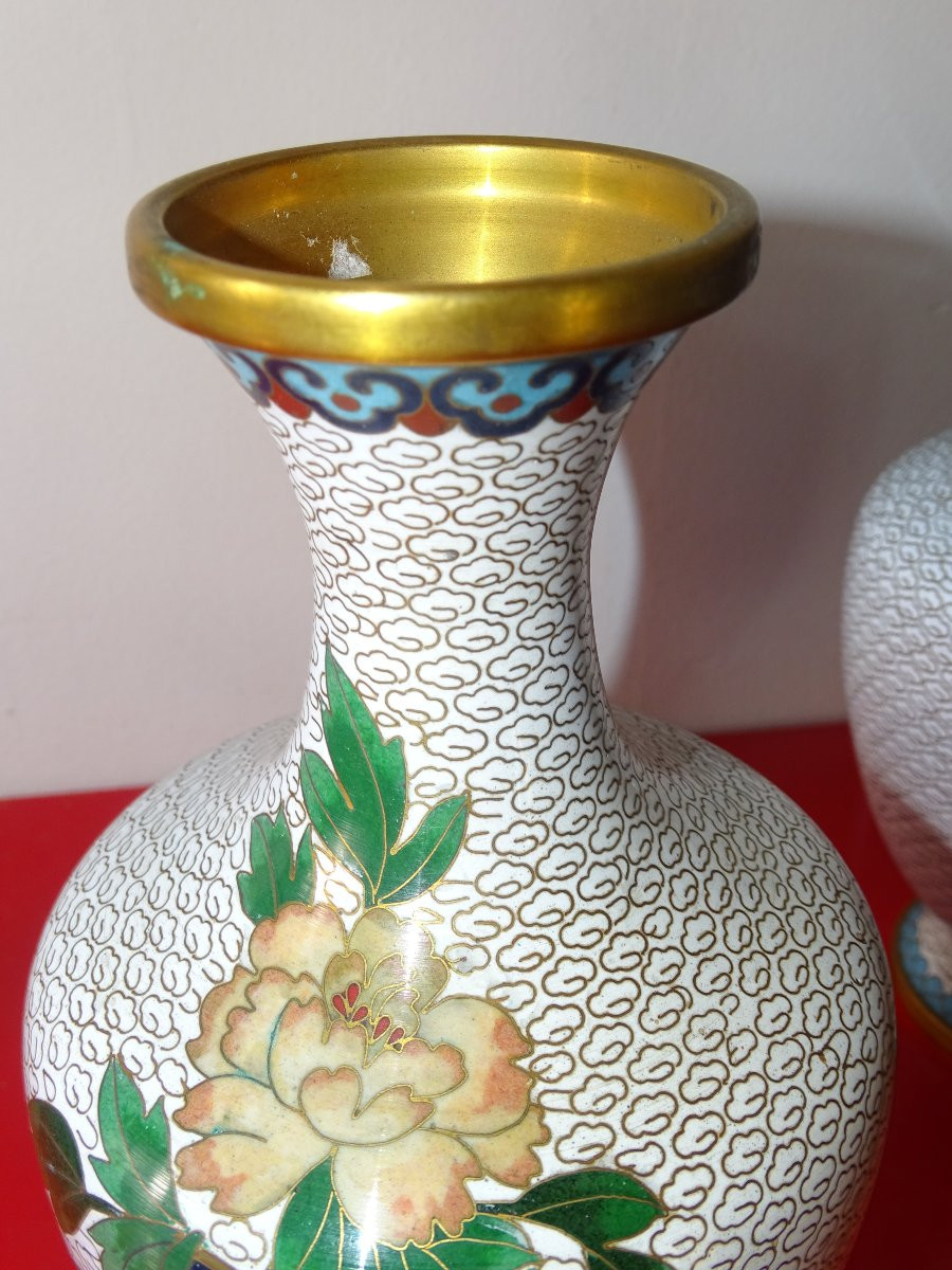 Pair Of Cloisonné Vases, China, Early 20th Century-photo-4