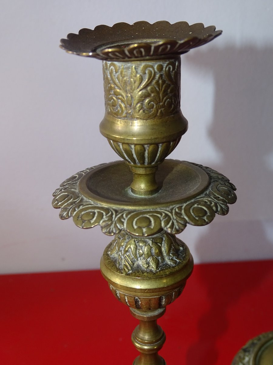 Paire de bougeoirs napolèon III du XIXème en bronze laiton-photo-3