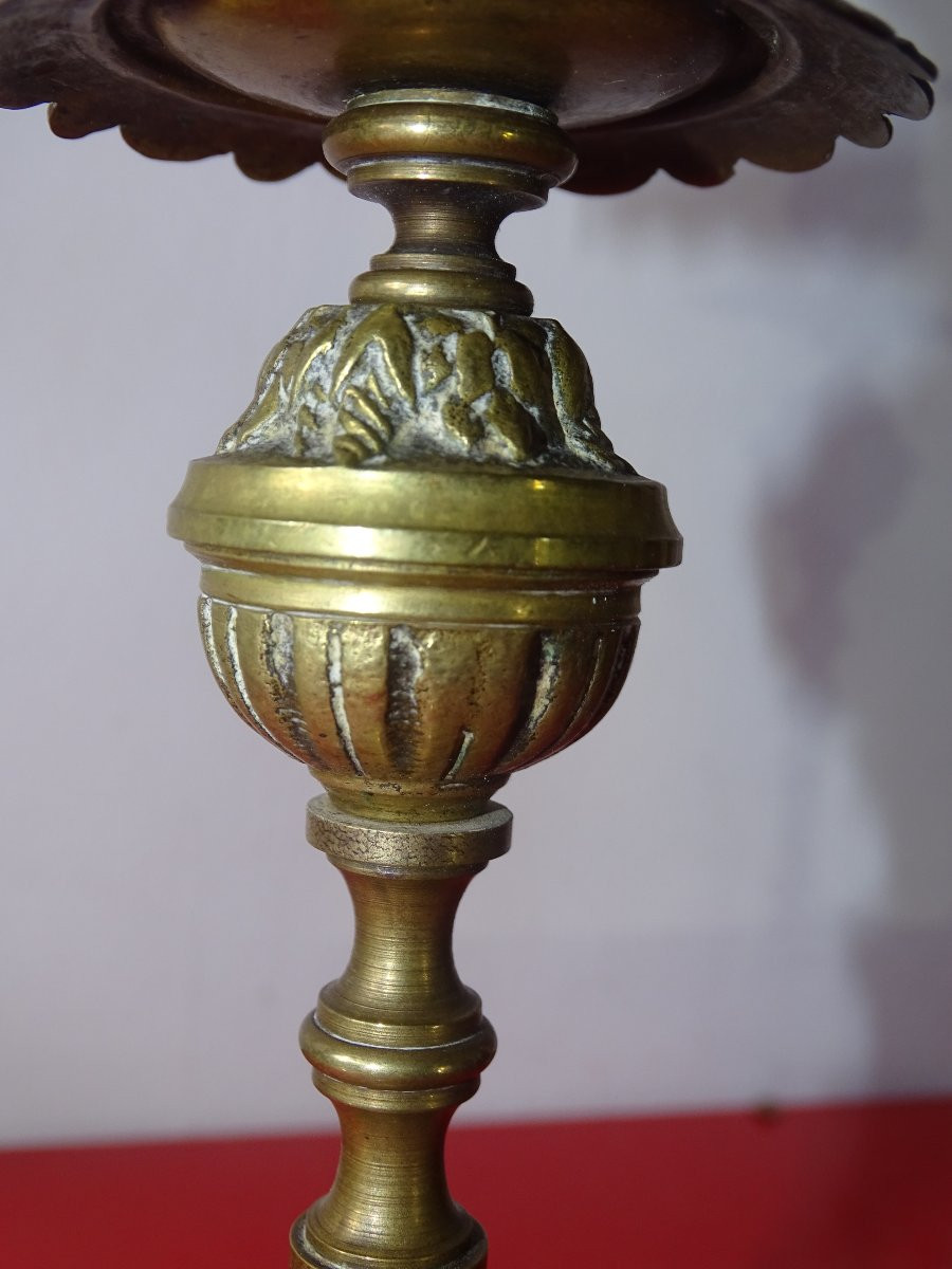 Paire de bougeoirs napolèon III du XIXème en bronze laiton-photo-1