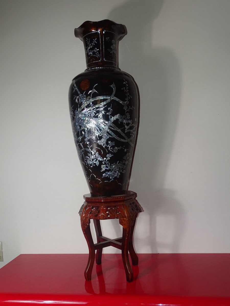 imposant vase en laque et nacre, indochine, chine, époque début XXème-photo-4