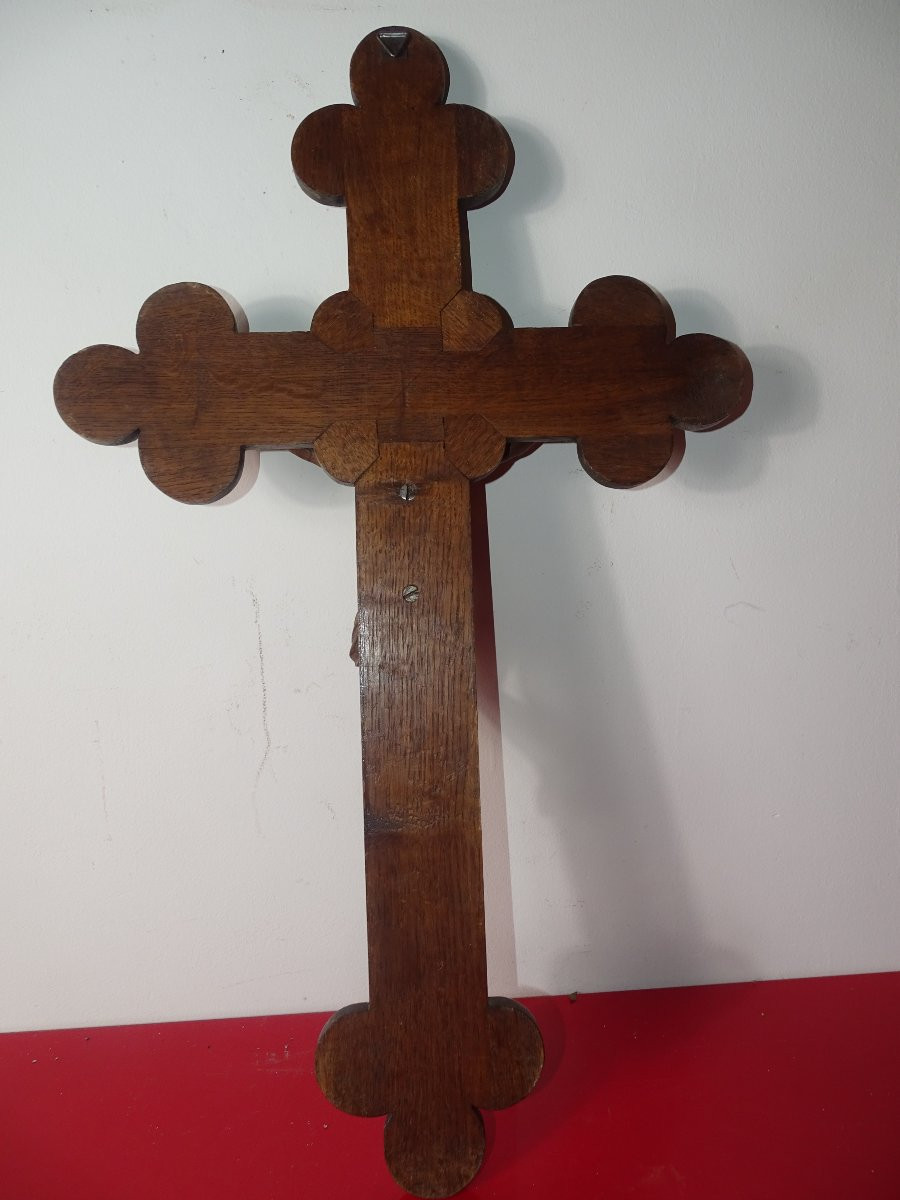 crucifix, christ mural sculpté du XIXème, marqueterie fine-photo-6