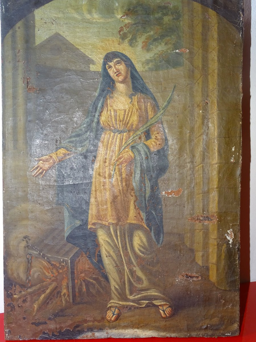 Painting, Oil On Canvas, Virgin From The 19th Century-photo-2