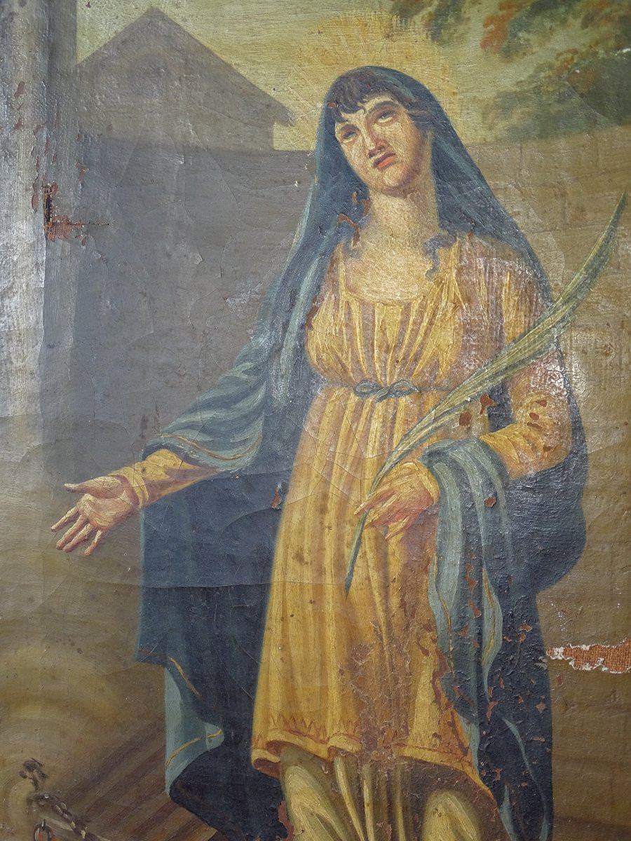 Painting, Oil On Canvas, Virgin From The 19th Century-photo-4