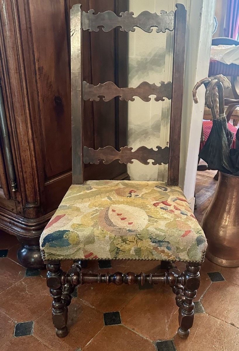 High-backed Walnut Or Fireplace Chair, Louis XIII Period.