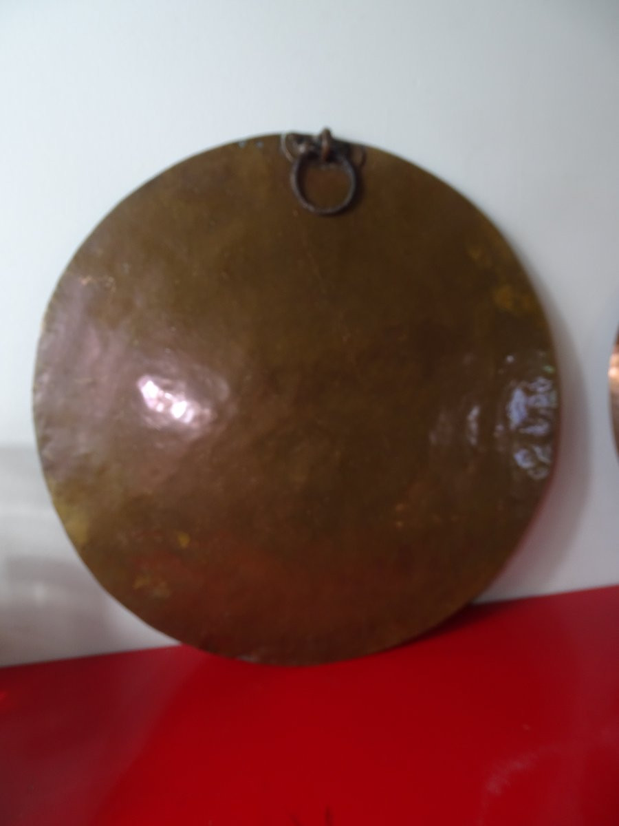 Antique 19th Century Copper Saucepan Lids With Iron Handles, 3 Pieces, Approximately 6kg-photo-2