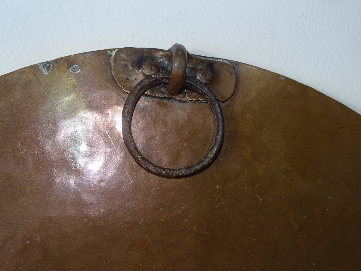 Antique 19th Century Copper Saucepan Lids With Iron Handles, 3 Pieces, Approximately 6kg-photo-3