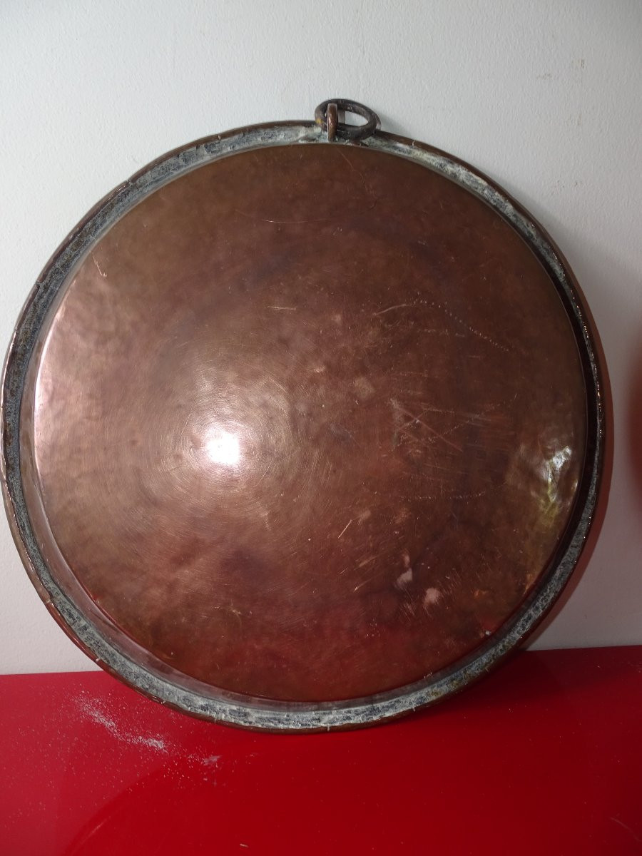 Antique 19th Century Copper Saucepan Lids With Iron Handles, 3 Pieces, Approximately 6kg-photo-1