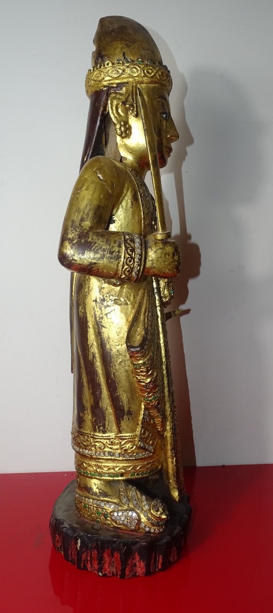 Large Wooden Buddha, 75 Cm, Gilded With Gold Leaf, 19th Century-photo-3