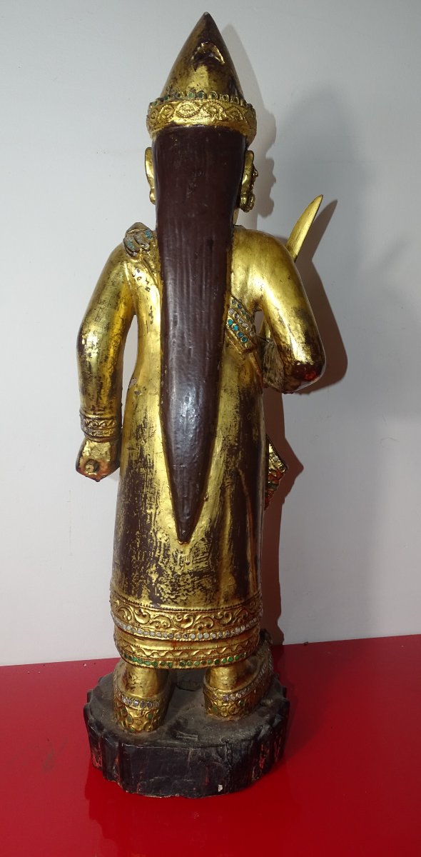 Large Wooden Buddha, 75 Cm, Gilded With Gold Leaf, 19th Century-photo-4