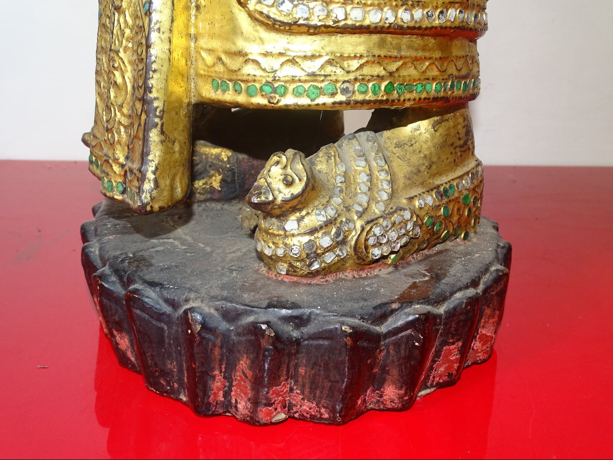 Large Wooden Buddha, 75 Cm, Gilded With Gold Leaf, 19th Century-photo-1
