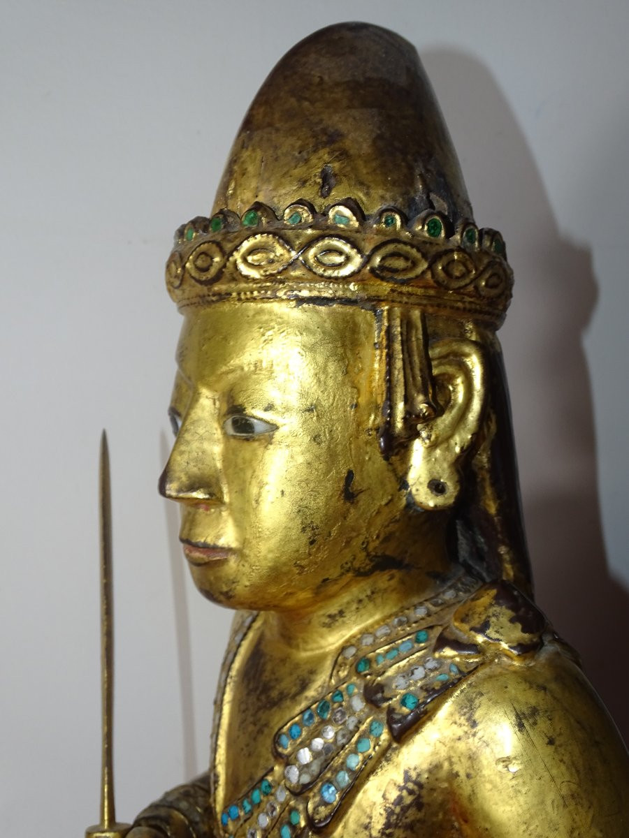 Large Wooden Buddha, 75 Cm, Gilded With Gold Leaf, 19th Century-photo-2