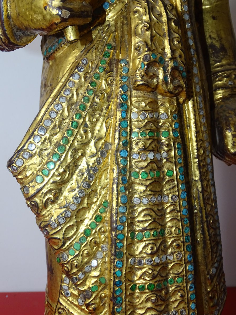 Large Wooden Buddha, 75 Cm, Gilded With Gold Leaf, 19th Century-photo-4