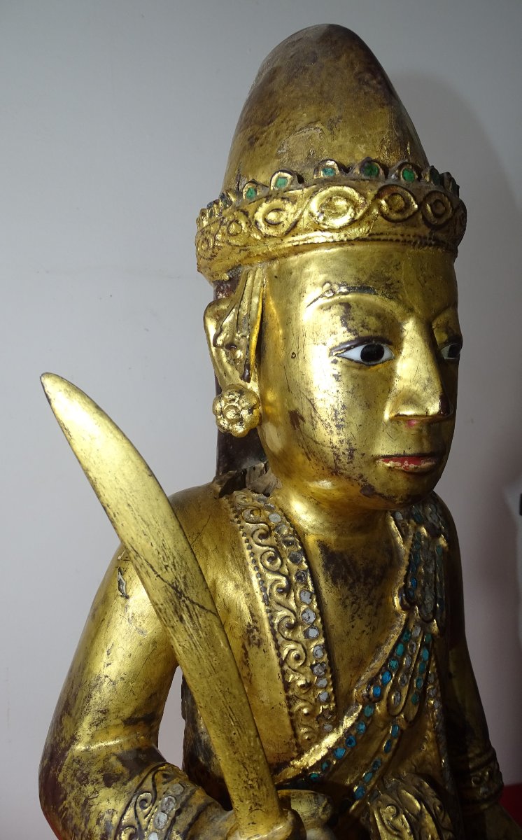 Large Wooden Buddha, 75 Cm, Gilded With Gold Leaf, 19th Century-photo-7