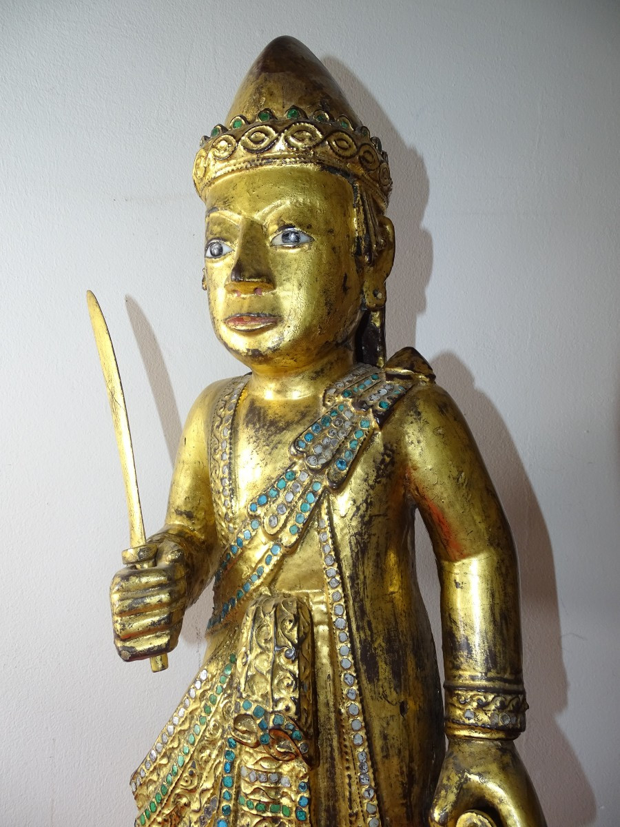 Large Wooden Buddha, 75 Cm, Gilded With Gold Leaf, 19th Century