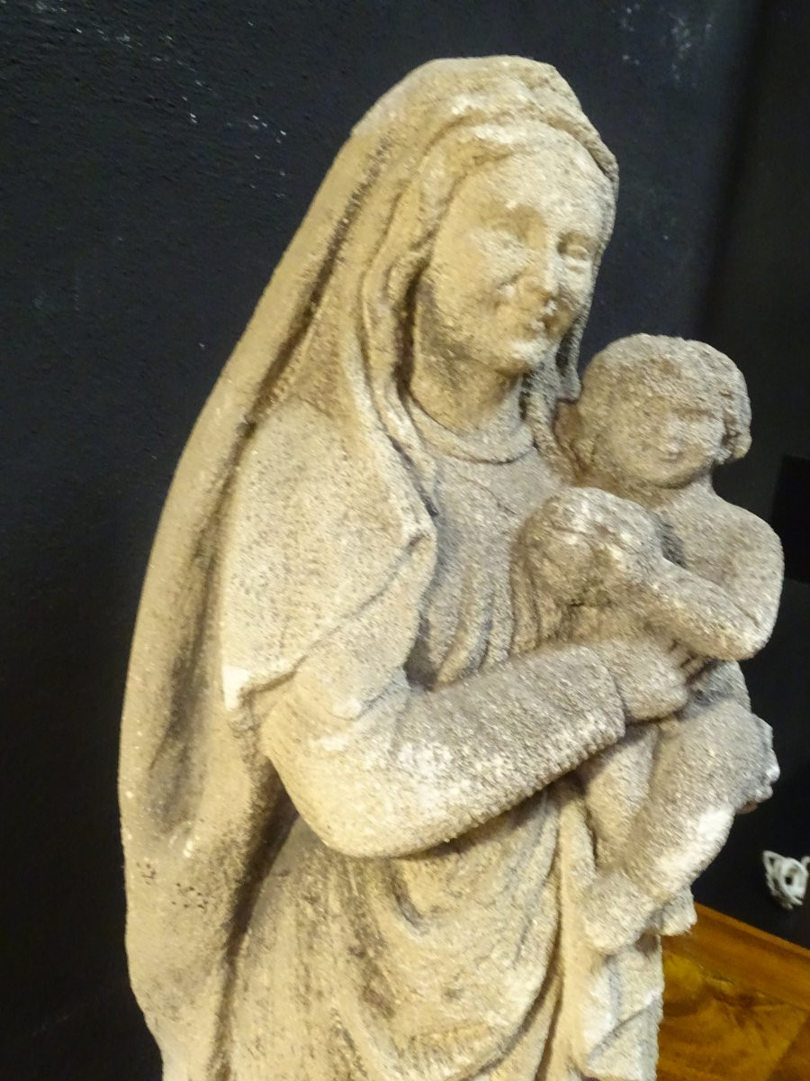 Statue Of The Virgin And Child, 18th-century Stone Sculpture-photo-3