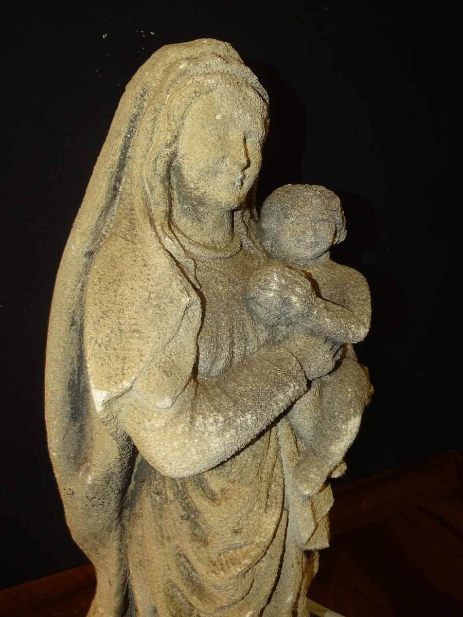 Statue Of The Virgin And Child, 18th-century Stone Sculpture-photo-3