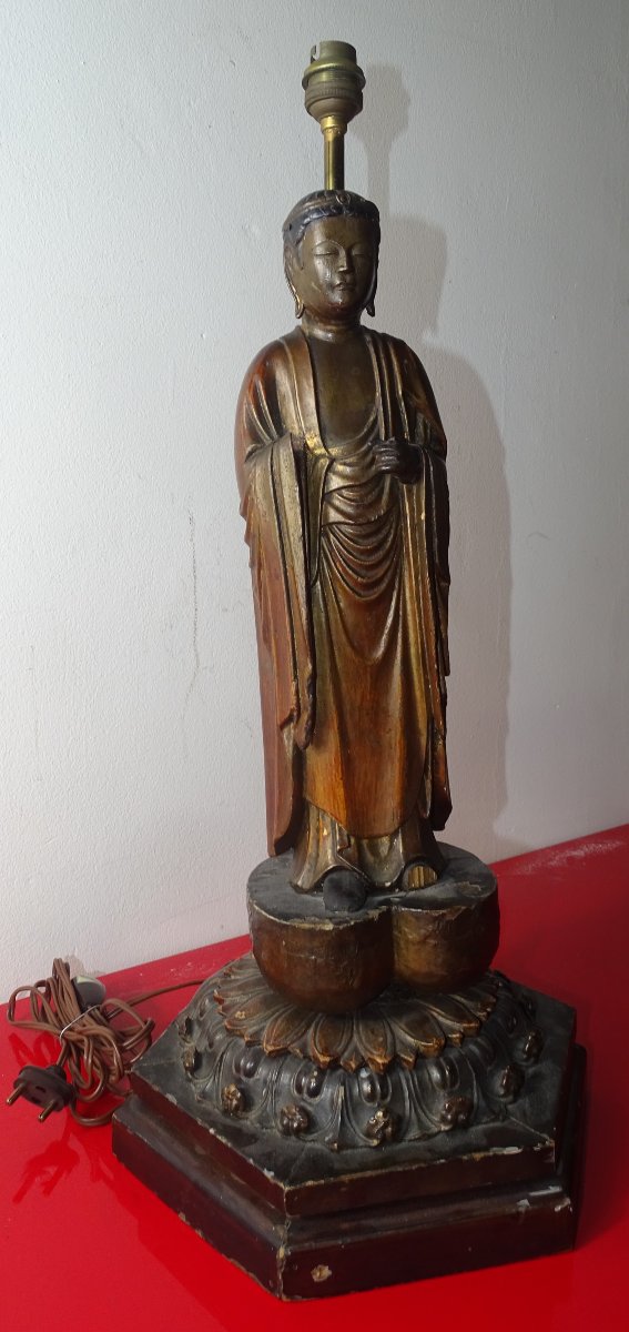 Antique Japanese Buddha Mounted As A 19th-century Lamp-photo-2