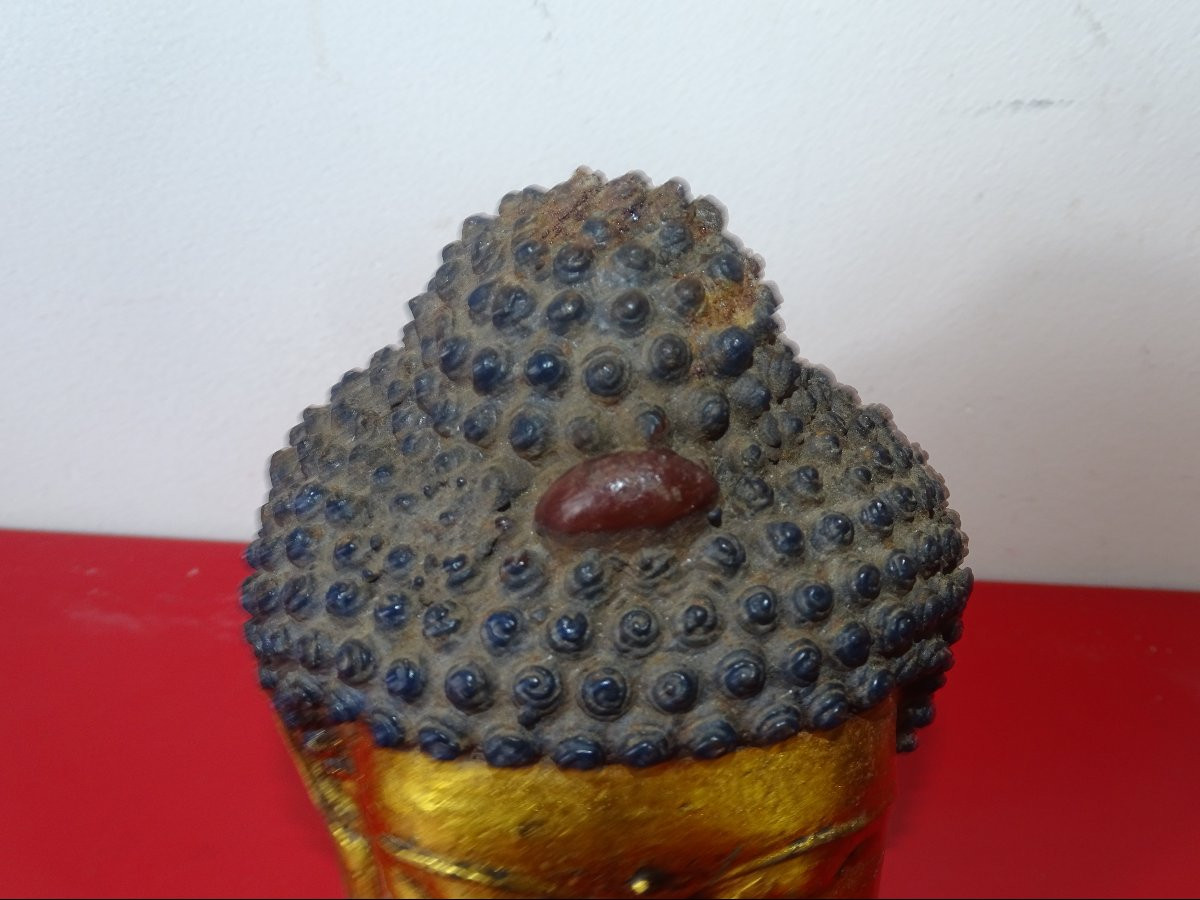 Gilded Cast Iron Temple Buddha Head, 19th Century-photo-4