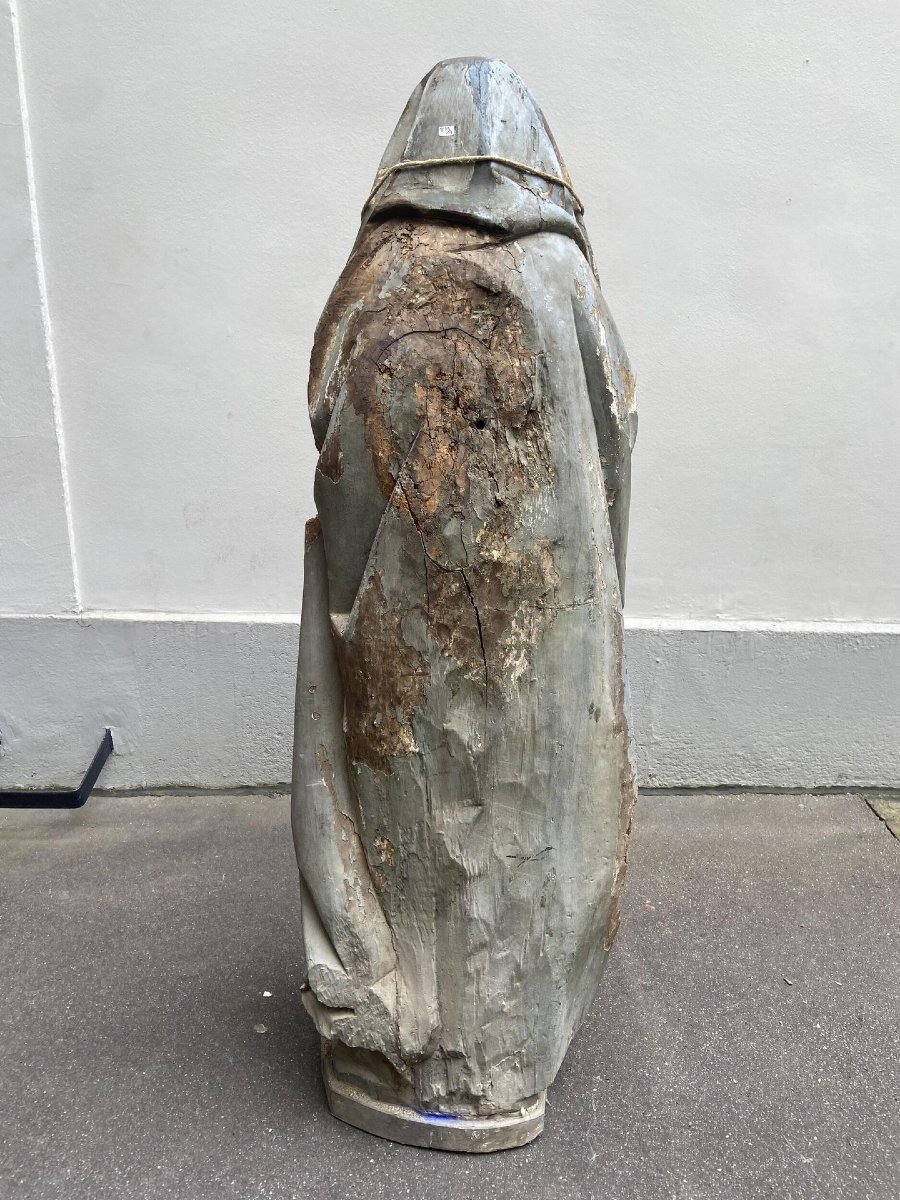18th Century. Large Polychrome Wood Sculpted Church Virgin, 147 Cm-photo-3