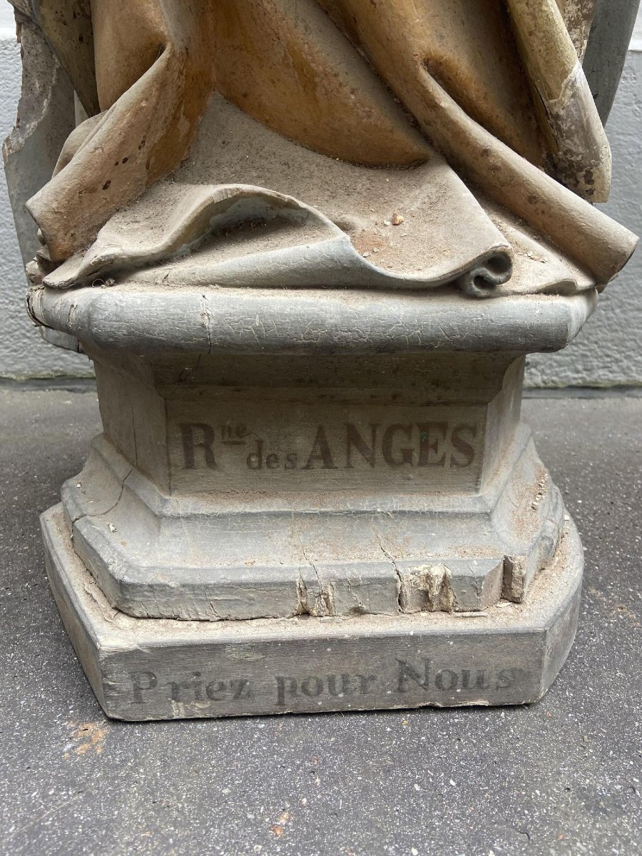 18th Century. Large Polychrome Wood Sculpted Church Virgin, 147 Cm-photo-1