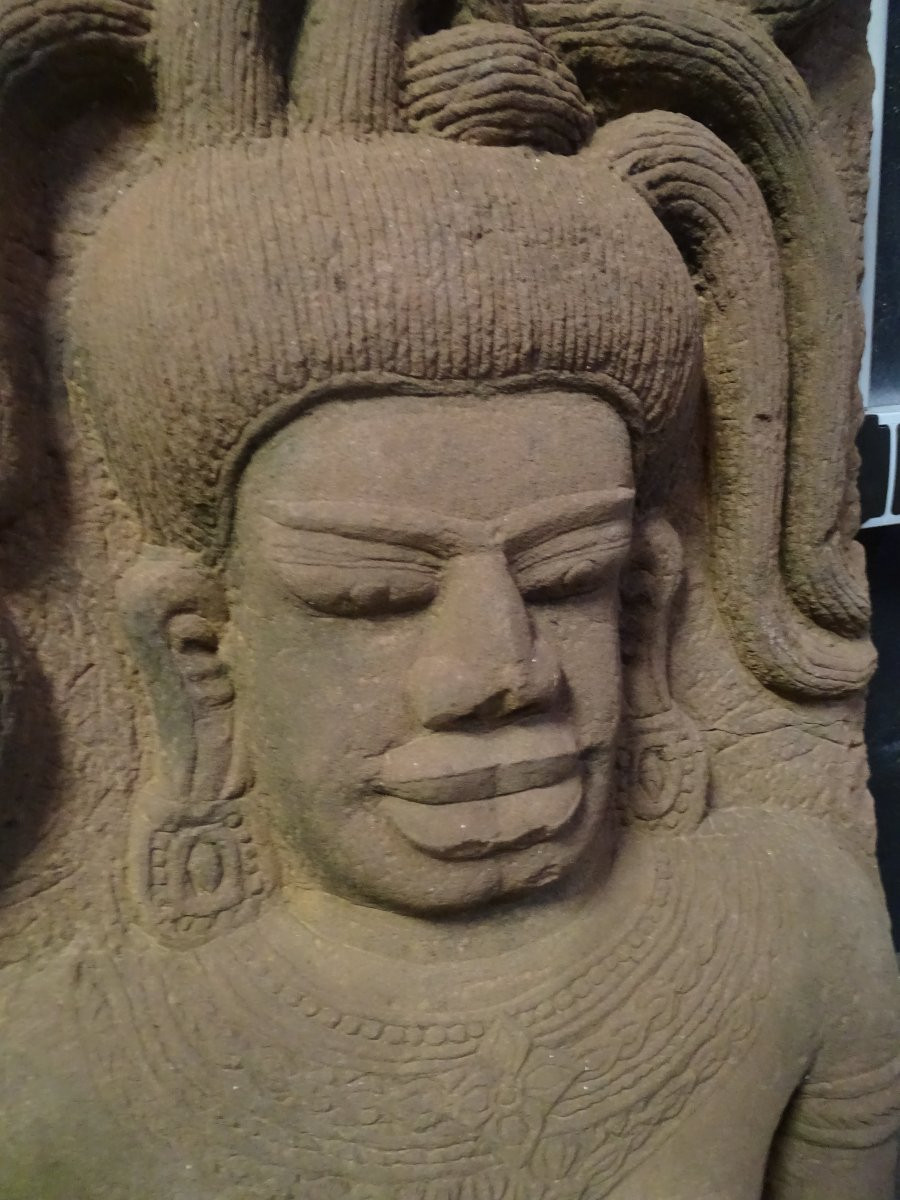 Tete Bouddha khmer XIII XIVème siècle en grés, Cambodge-photo-3