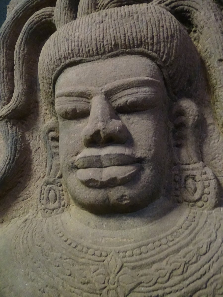 Tete Bouddha khmer XIII XIVème siècle en grés, Cambodge-photo-3