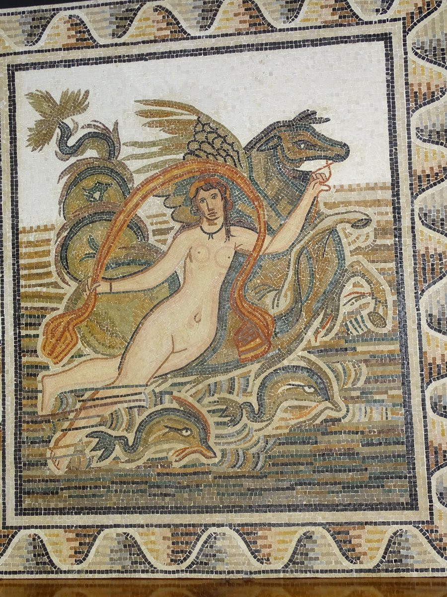 Néréide auprès d'un cheval marin ailé, Grand panneau en mosaïque 170 cm x 150 cm-photo-2