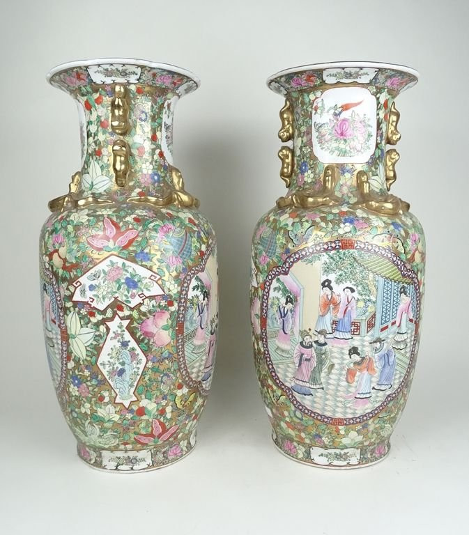 Large Pair Of Canton Vases, China, 19th Century-photo-3