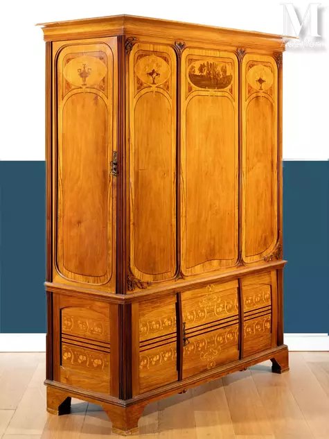 English Art Nouveau Architect's Furniture With Floral Marquetry, Circa 1905-photo-2