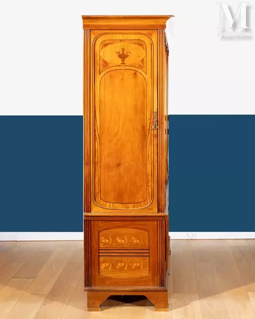 English Art Nouveau Architect's Furniture With Floral Marquetry, Circa 1905-photo-1